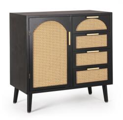 Bizzotto Comoda 1 usa 4 sertare mdf negru rattan natur Josine 80x40x80 cm (0748608) Comoda