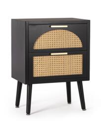 Bizzotto Comoda 2 sertare mdf negru ratan natur Josine 45x30x60 cm (0748605) Comoda