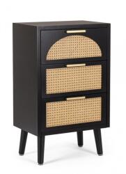 Bizzotto Comoda 3 sertare mdf negru ratan natur Josine 45x30x73 cm (0748606) Comoda