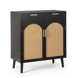 Bizzotto Comoda 2 usi 2 sertare mdf negru ratan natur Josine 80x40x92 cm (0748609) Comoda