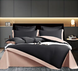 Talo Lenjerie din matase, pat dublu, 6 piese, neagra roz pudra-A864 (A864) Lenjerie de pat