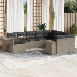 vidaXL 10 részes világosszürke polyrattan kerti ülőgarnitúra párnákkal (3269402) - balena