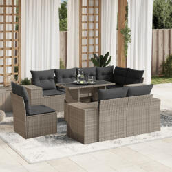 vidaXL 9 részes világosszürke polyrattan kerti ülőgarnitúra párnával (3269302) - balena