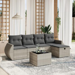 vidaXL 6 részes világosszürke polyrattan kerti ülőgarnitúra párnákkal (3264098) - balena