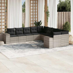 vidaXL 10 részes világosszürke polyrattan kerti ülőgarnitúra párnákkal (3223111) - balena
