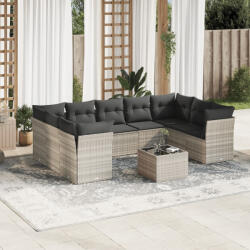 vidaXL 10 részes világosszürke polyrattan kerti ülőgarnitúra párnákkal (3249981) - balena
