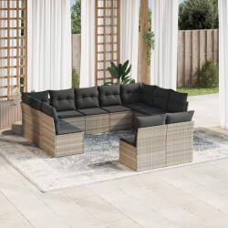 vidaXL 11 részes világosszürke polyrattan kerti ülőgarnitúra párnákkal (3250191) - balena