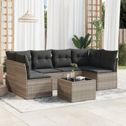 vidaXL 7 részes világosszürke polyrattan kerti ülőgarnitúra párnákkal (3249241) - balena