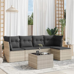 vidaXL 6 részes világosszürke polyrattan kerti ülőgarnitúra párnákkal (3217572) - balena