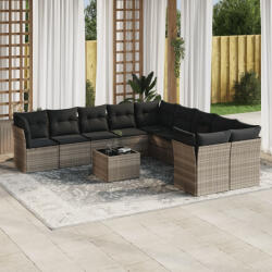 vidaXL 11 részes világosszürke polyrattan kerti ülőgarnitúra párnákkal (3250091) - balena