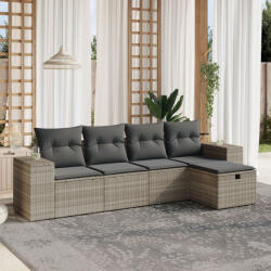 vidaXL 5 részes világosszürke polyrattan kerti ülőgarnitúra párnákkal (3264398) - balena