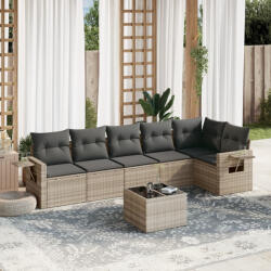 vidaXL 7 részes világosszürke polyrattan kerti ülőgarnitúra párnákkal (3252539) - balena