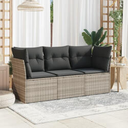 vidaXL 3 részes világosszürke polyrattan kerti ülőgarnitúra párnával (3217212) - balena