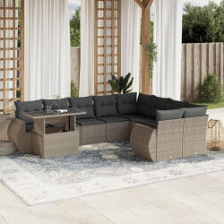 vidaXL 10 részes világosszürke polyrattan kerti ülőgarnitúra párnákkal (3268772) - balena
