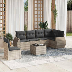 vidaXL 7 részes világosszürke polyrattan kerti ülőgarnitúra párnákkal (3253779) - balena