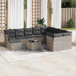 vidaXL 11 részes világosszürke polyrattan kerti ülőgarnitúra párnákkal (3250441) - balena