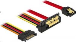 Delock 85229 SATA-kábel, 6 Gb/s, 7 tűs csatlakozóhüvely + 15 tűs SATA-csatlakozódugó > 22 tűs SATA-csatlakozóhüvely, lefelé ívelt, fém,