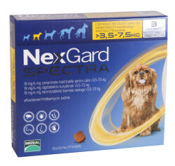 Merial NexGard Spectra S comprimate masticabile, 3.5-7.5 kg, 3 comprimate