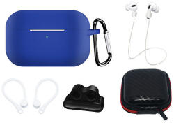Hurtel Szilikon tokkészlet AirPods Pro 2-hez / AirPods Pro 1 + tok / fülkampó / nyakszíj / óraszíj tartó / karabiner - kék