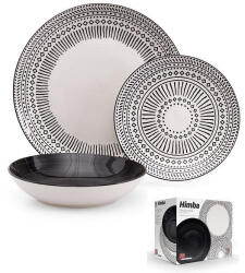 HIMBA porcelán étkészlet 18 db. fekete-fehér (131089)