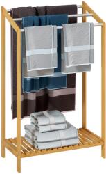 Casaria Suport pentru prosoape din bambus RUBBY cu bare metalice și raft, 51x31x85 cm, maro/argintiu