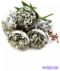  Peónia 4 fejes csokor hortenziával 37 cm - Antik Zöld