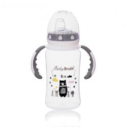 Baby Bruin széles nyakú tanulópohár 300 ml, cseppmentes itatócsőrrel szürke