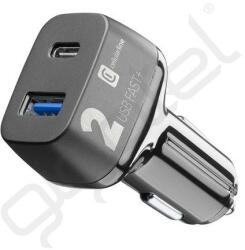 Cellularline 2 PRO autós töltő USB+Type-C aljzat (2x18W, gyorstöltő) FEKETE