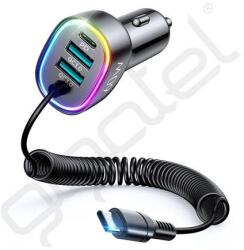 JOYROOM autós töltő 2 USB+Type-C aljzat (60W, PD gyorstöltő 5.0 + fix Type-C kábel) FEKETE