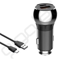 LDNIO autós töltő USB+Type-C aljzat (36W, PD gyorstöltő + Type-C kábel) EZÜST