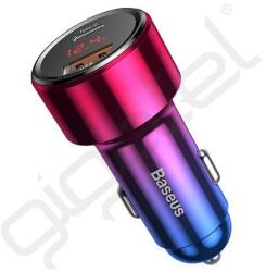 Baseus MAGIC autós töltő USB+Type-C aljzat (45W, PD gyorstöltő 4.0, LED kijelző) PIROS