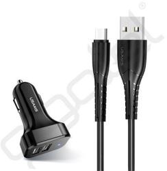 USAMS KING-TU autós töltő 2 USB aljzat (10W + Type-C kábel) FEKETE