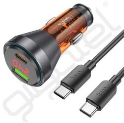 hoco. autós töltő USB+Type-C aljzat (48W, PD gyorstöltő, LED kijelző + Type-C kábel) NARANCSSÁRGA