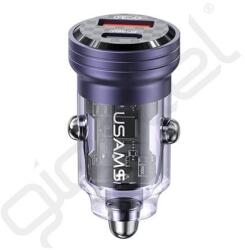 USAMS C35 autós töltő USB+Type-C aljzat (45W, PD gyorstöltő) LILA