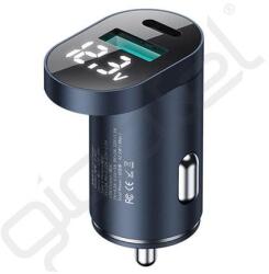 JOYROOM autós töltő USB+Type-C aljzat (42.5W, PD gyorstöltő, LED) SÖTÉTKÉK