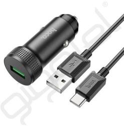 hoco. Z49A autós töltő USB aljzat (18W, PD gyorstöltő 3.0 + Type-C kábel) FEKETE