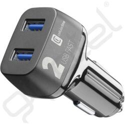 Cellularline autós töltő 2 USB aljzat (36W, gyorstöltő) FEKETE