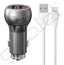 LDNIO autós töltő 2 USB aljzat (36W, PD gyorstöltő 3.0 + lightning kábel) FEKETE