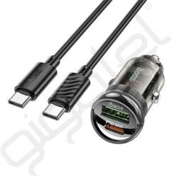 hoco. Z53A autós töltő USB+Type-C aljzat (30W, PD gyorstöltő + Type-C kábel) FEKETE