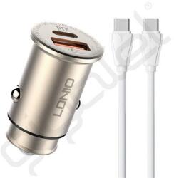 LDNIO C506Q autós töltő USB+Type-C aljzat (30W, PD gyorstöltő + Type-C - Type-C kábel) ARANY