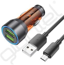 hoco. autós töltő 2 USB aljzat (36W, gyorstöltő, LED jelzés + microUSB kábel) NARANCSSÁRGA