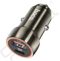 hoco. Z46A autós töltő USB+Type-C aljzat (20W, PD gyorstöltő 3.0) SZÜRKE
