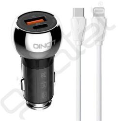 LDNIO autós töltő USB+Type-C aljzat (36W, PD gyorstöltő + Type-C - lightning kábel) EZÜST