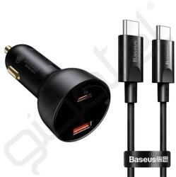 Baseus SUPERME autós töltő USB+Type-C aljzat (100W, PD gyorstöltő 3.0, LED kijelző + Type-C kábel) FEKETE - extratelgsm