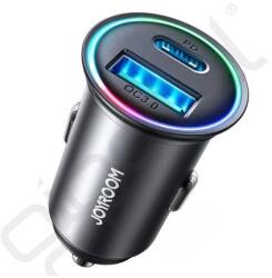 JOYROOM autós töltő USB+Type-C aljzat (60W, PD gyorstöltő, LED jelzés) FEKETE