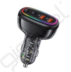 USAMS C34 autós töltő 2 USB+2 Type-C aljzat (120W, PD gyorstöltő 3.0) FEKETE
