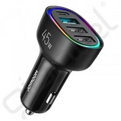 JOYROOM autós töltő 3 USB+Type-C aljzat (5V/3A, 45W, PD gyorstöltő 3.0) FEKETE