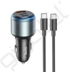 hoco. NZ9 autós töltő USB+2 Type-C aljzat (95W, PD gyorstöltő + Type-C kábel) FEKETE