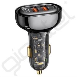 USAMS autós töltő 2 USB+Type-C aljzat (80W, gyorstöltő) FEKETE
