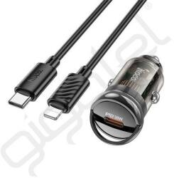 hoco. Z53 autós töltő Type-C aljzat (30W, PD gyorstöltő + Type-C - lightning kábel) FEKETE